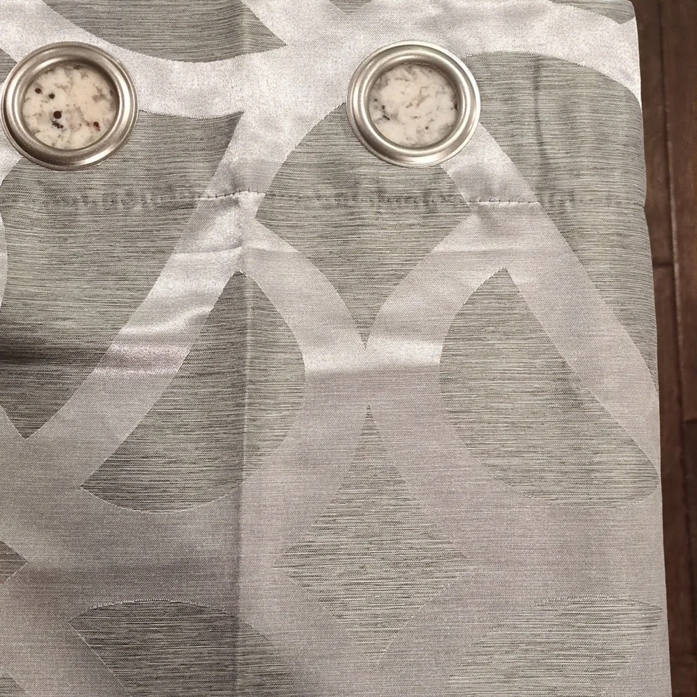 Pair of Silver & Gray Geometric Long Silver Grommets Curtain Panels 36.5
